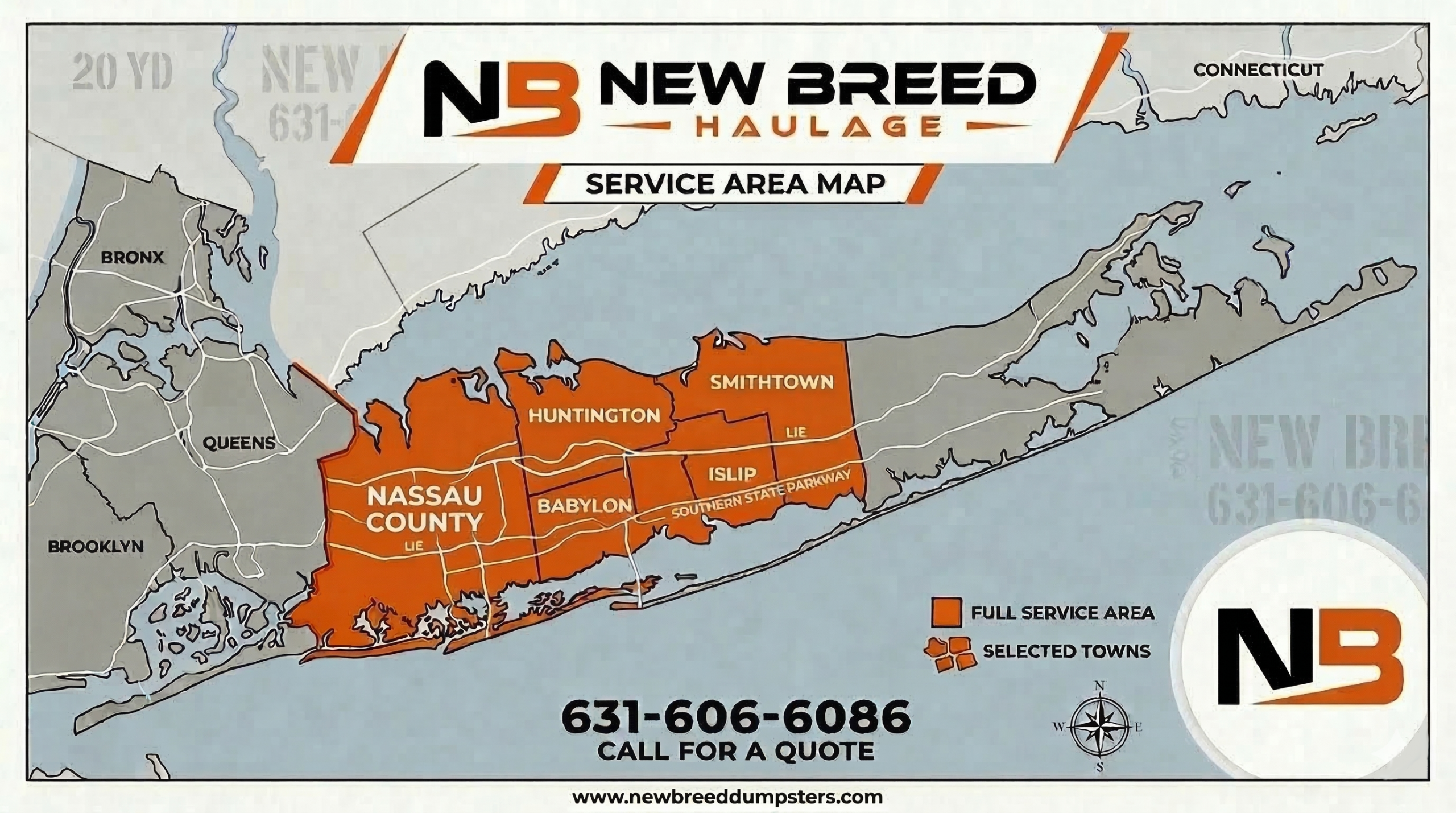 New Breed Haulage service area map — Nassau and Suffolk County Long Island